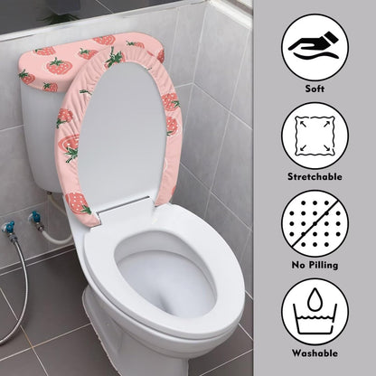 Pink Strawberry Toilet Lid Cover Soft Dustproof Toilet Lid Cover Set Machine Washable Toilet Seat Cover Anti-Slip Elastic Edge Universal Fit Standard Toilet Seat Lid Cover Home Decor
