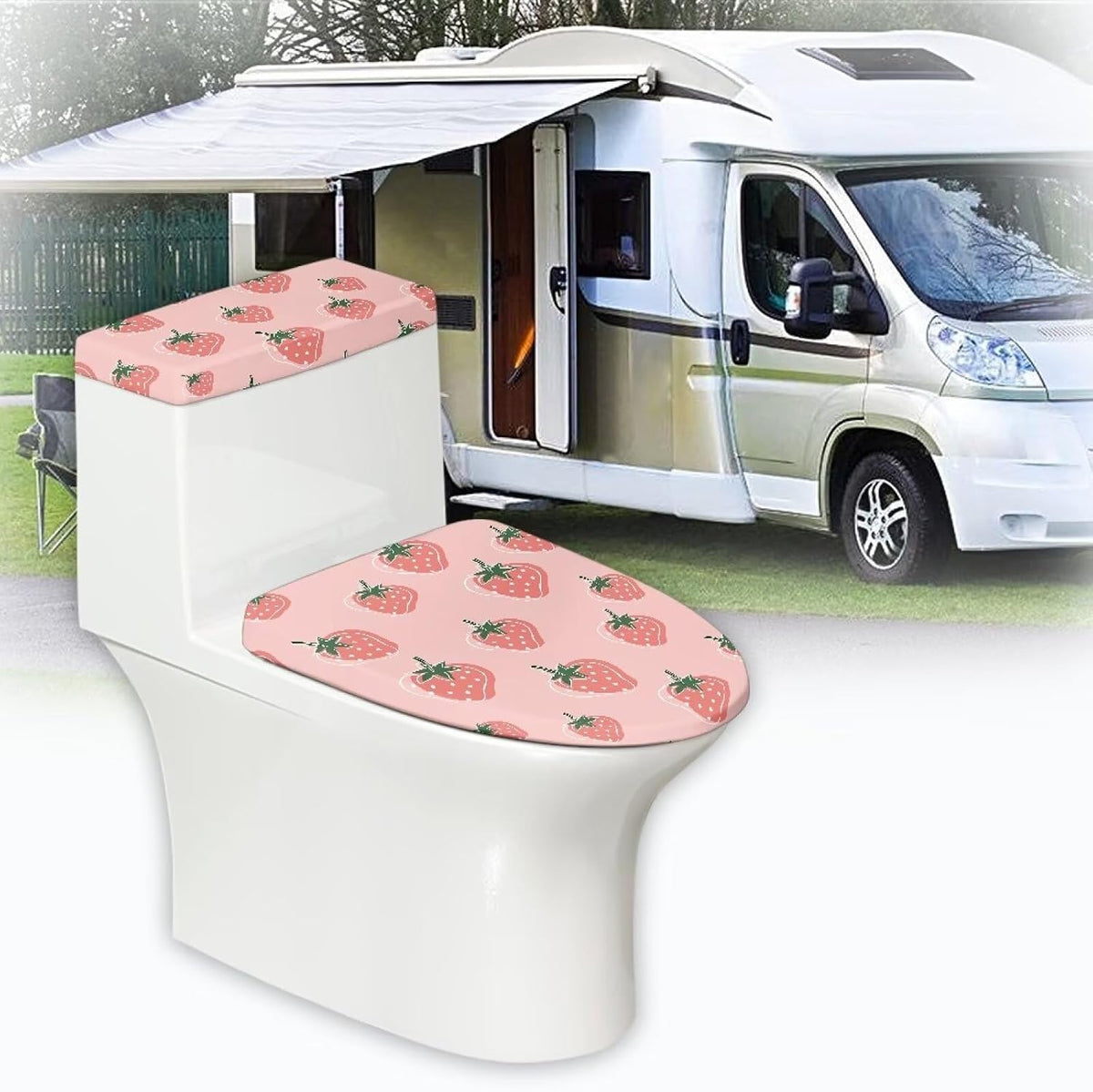 Pink Strawberry Toilet Lid Cover Soft Dustproof Toilet Lid Cover Set Machine Washable Toilet Seat Cover Anti-Slip Elastic Edge Universal Fit Standard Toilet Seat Lid Cover Home Decor