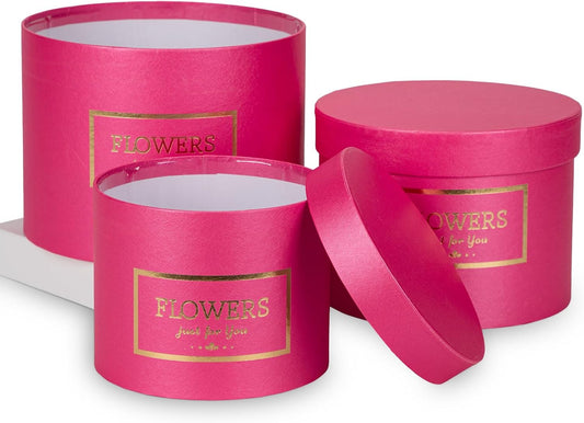 Hot Pink Gift Box Round Gift Boxes with Lids Plastic Liner Set of 3 Nesting Gift Boxes for Presents Assorted Sizes Flower Boxes for Arrangements Birthday Wedding Bridesmaid Graduation Party Gift Bags
