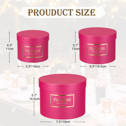 Hot Pink Gift Box Round Gift Boxes with Lids Plastic Liner Set of 3 Nesting Gift Boxes for Presents Assorted Sizes Flower Boxes for Arrangements Birthday Wedding Bridesmaid Graduation Party Gift Bags
