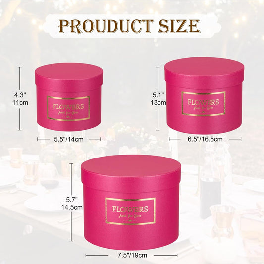 Hot Pink Gift Box Round Gift Boxes with Lids Plastic Liner Set of 3 Nesting Gift Boxes for Presents Assorted Sizes Flower Boxes for Arrangements Birthday Wedding Bridesmaid Graduation Party Gift Bags