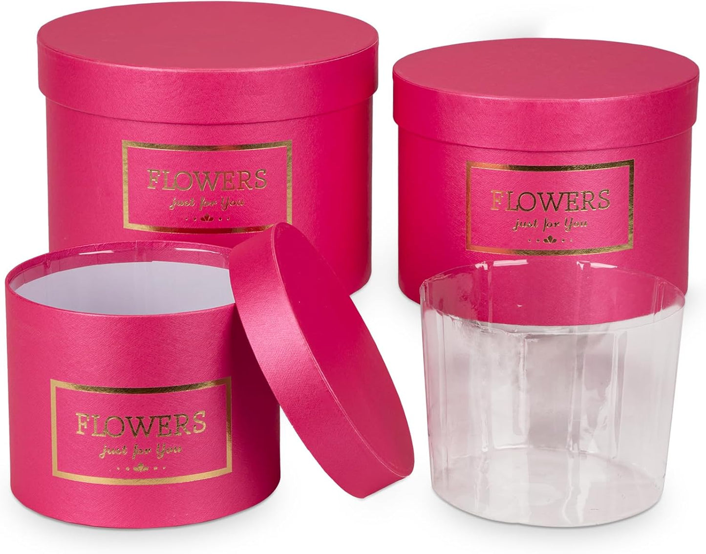 Hot Pink Gift Box Round Gift Boxes with Lids Plastic Liner Set of 3 Nesting Gift Boxes for Presents Assorted Sizes Flower Boxes for Arrangements Birthday Wedding Bridesmaid Graduation Party Gift Bags