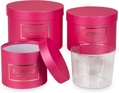 Hot Pink Gift Box Round Gift Boxes with Lids Plastic Liner Set of 3 Nesting Gift Boxes for Presents Assorted Sizes Flower Boxes for Arrangements Birthday Wedding Bridesmaid Graduation Party Gift Bags