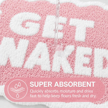 Scalloped Pink Bath Rug, Get Naked Cute Bathroom Rug, Soft Absorbent Quick Dry Bath Mat, TPR Non Slip Backing, Microfiber Mat for Shower Tub Sink Vanity 20" x 31.5"