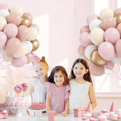 60pcs Dusty Pink Balloons 12inch with Pastel Pink Sand White Metallic Gold Balloons for Bridal Baby Shower Birthday Party Decorations