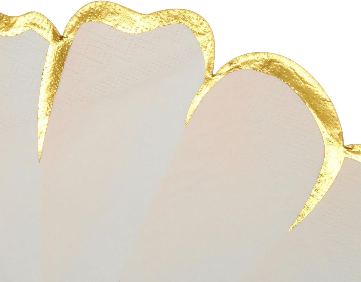 Floral Paper Napkins Pink Gold Scalloped Guest Towels | 50 Count 3-Ply Paper Dinner Napkins for Wedding Receptions Table Settings and Baby Showers - 6.25 x 6 Inches
