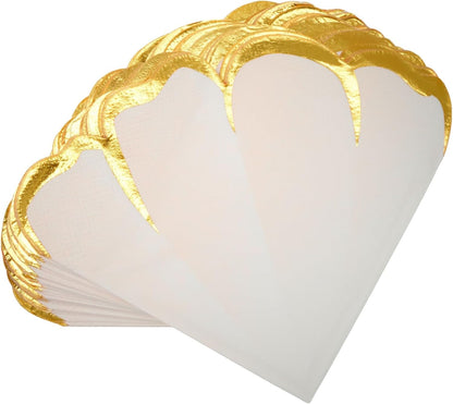 Floral Paper Napkins Pink Gold Scalloped Guest Towels | 50 Count 3-Ply Paper Dinner Napkins for Wedding Receptions Table Settings and Baby Showers - 6.25 x 6 Inches