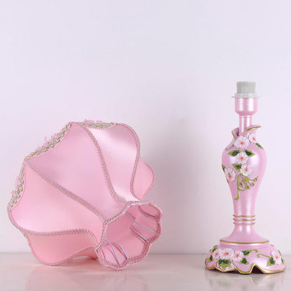 Victorian Style Table Lamp with Fabric Lampshade Beaded Fringe, Pink