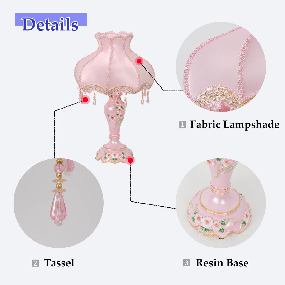 Victorian Style Table Lamp with Fabric Lampshade Beaded Fringe, Pink