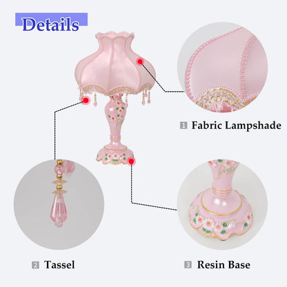 Victorian Style Table Lamp with Fabric Lampshade Beaded Fringe, Pink