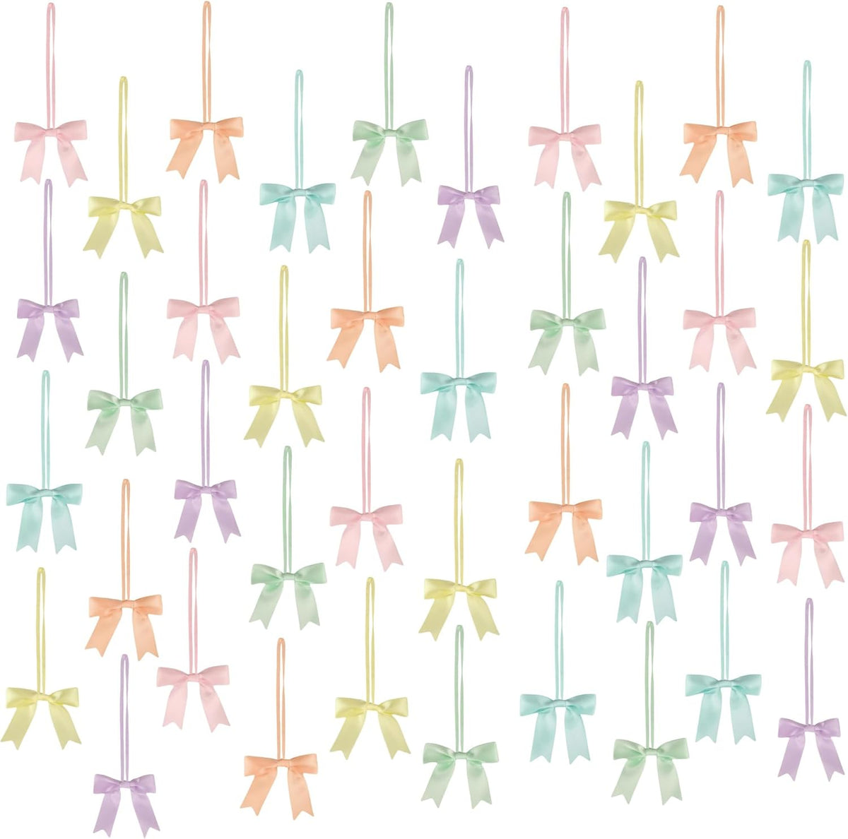 Meseey 60pcs 3 Inch Stretch Elastic Loops with Premade Pastel Pink/Purple/Yellow/Blue/Green/Peach Ribbon Bows for Gift Wrapping,Baby Showers,Weddings,Christmas Boxes(3", Patstel)