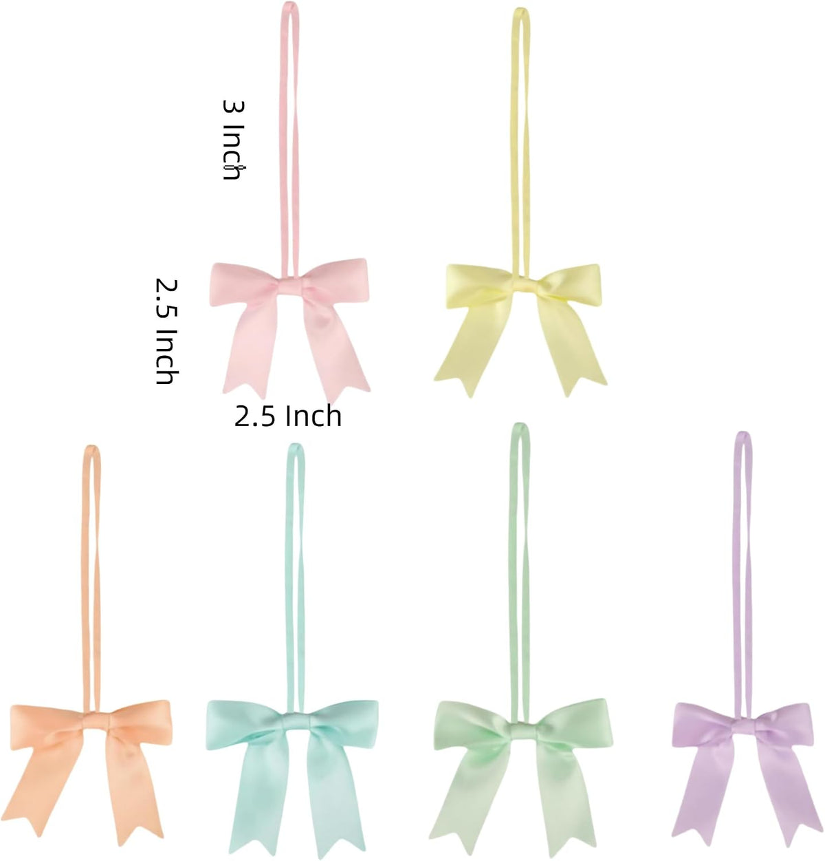Meseey 60pcs 3 Inch Stretch Elastic Loops with Premade Pastel Pink/Purple/Yellow/Blue/Green/Peach Ribbon Bows for Gift Wrapping,Baby Showers,Weddings,Christmas Boxes(3", Patstel)