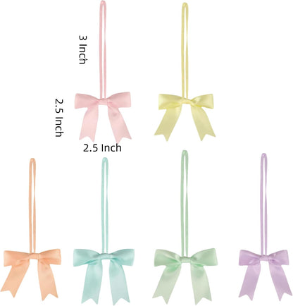 Meseey 60pcs 3 Inch Stretch Elastic Loops with Premade Pastel Pink/Purple/Yellow/Blue/Green/Peach Ribbon Bows for Gift Wrapping,Baby Showers,Weddings,Christmas Boxes(3", Patstel)