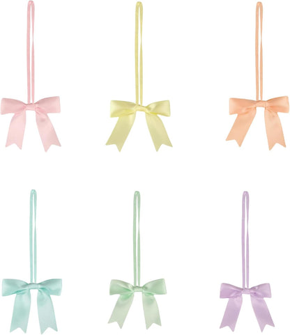 Meseey 60pcs 3 Inch Stretch Elastic Loops with Premade Pastel Pink/Purple/Yellow/Blue/Green/Peach Ribbon Bows for Gift Wrapping,Baby Showers,Weddings,Christmas Boxes(3", Patstel)