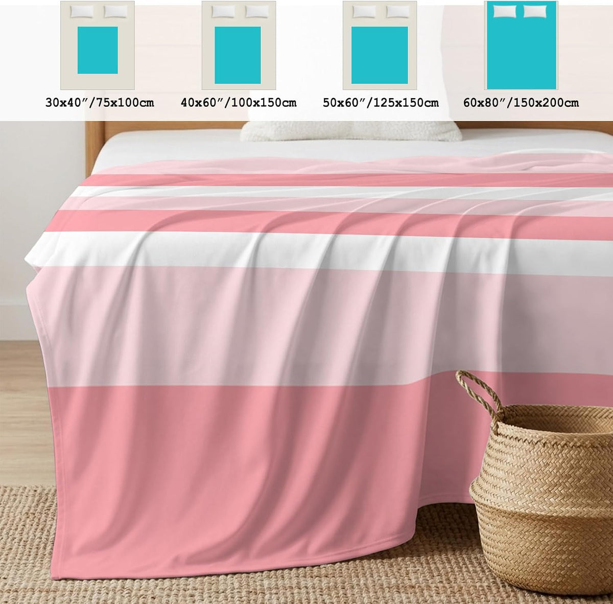 Cooling Blanket for Hot Sleepers Pink Stripe Lightweight Breathable Double Sided Summer Blanket Striped Cooling Throw Blanket for Couch Bed Night Sweats 30"x40"