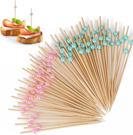 [100 Pcs] Gender Reveal Decorations Cocktail Picks - 4.7 inches Blue and Pink Pearl Toothpicks for Appetizers, Baby Shower Cocktail Skewers Gender Reveal Cupcake Toppers Boy or Girl Food Picks