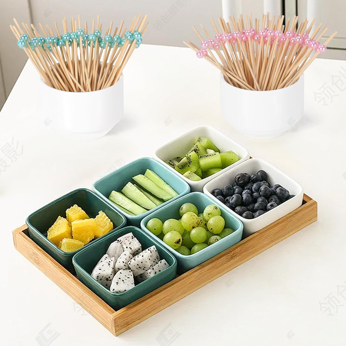 [100 Pcs] Gender Reveal Decorations Cocktail Picks - 4.7 inches Blue and Pink Pearl Toothpicks for Appetizers, Baby Shower Cocktail Skewers Gender Reveal Cupcake Toppers Boy or Girl Food Picks