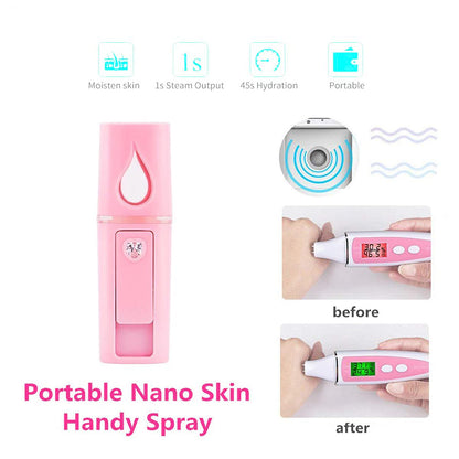 Nano Facial Steamer Mist Spray Eyelash Extensions Cleaning Pores Water SPA Moisturizing Hydrating Face Sprayer USB Rechargeable Mini Beauty Device (Pink)