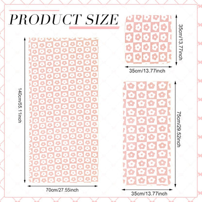 6 Pcs Checkered Bath Towels Set, Pink, Flower