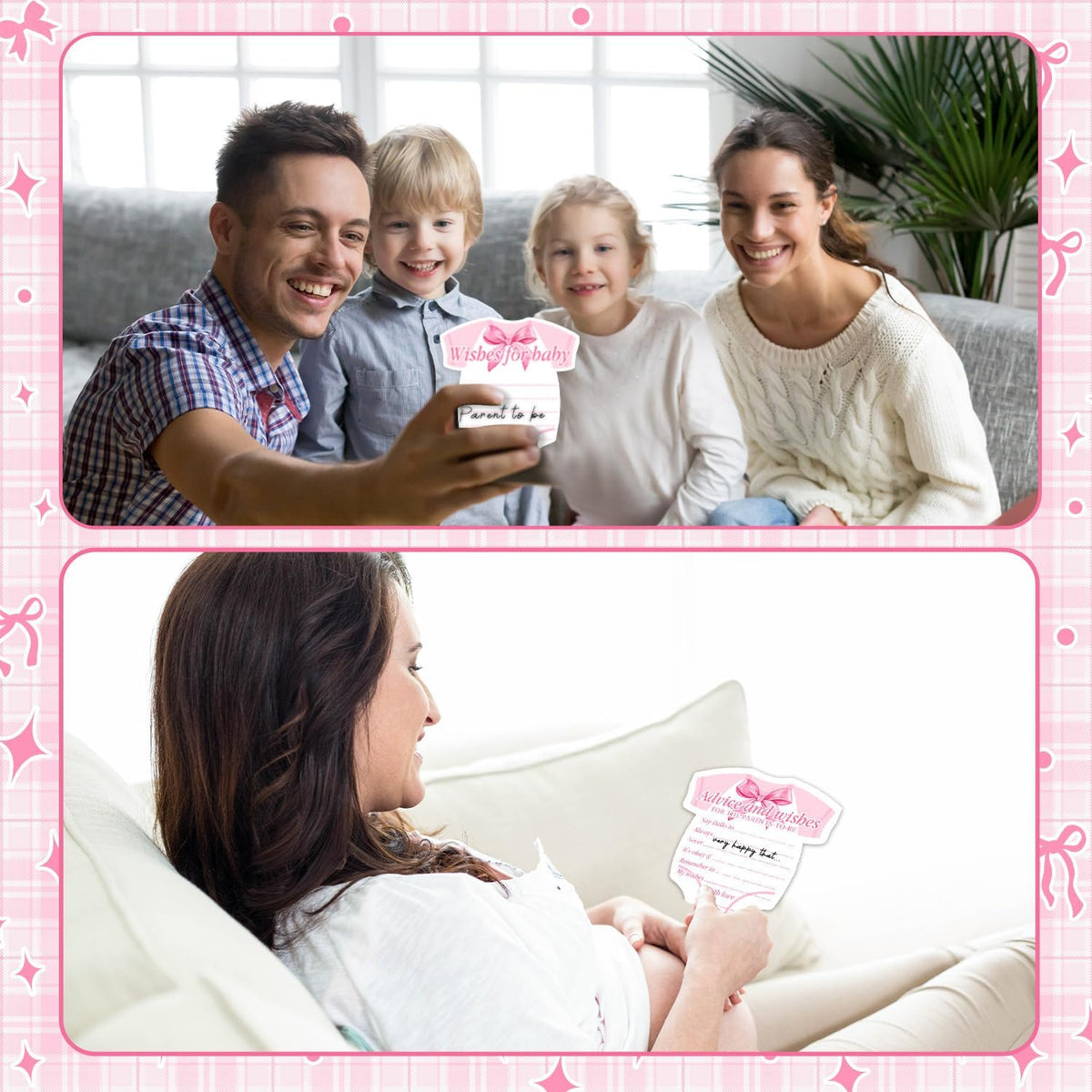 Pink Bow Baby Shower Decorations, Coquette Baby Shower Prediction and Advice Cards, 50PCS Pink Bow Advice and Wish Cards with Box for New Parents, Bow Games Activity for Gender Reveal Party
