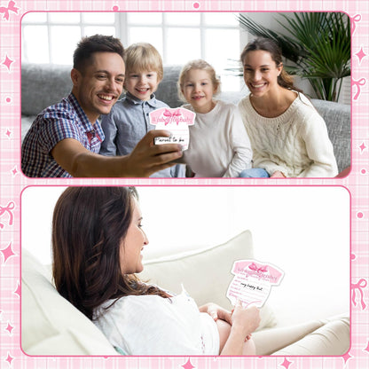 Pink Bow Baby Shower Decorations, Coquette Baby Shower Prediction and Advice Cards, 50PCS Pink Bow Advice and Wish Cards with Box for New Parents, Bow Games Activity for Gender Reveal Party