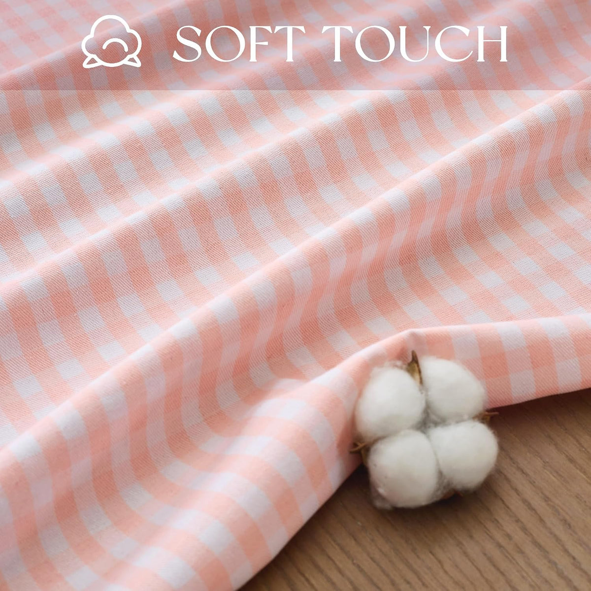 Gingham Ruffled 60" Round Tablecloth Cotton Linen Style, Blush Pink