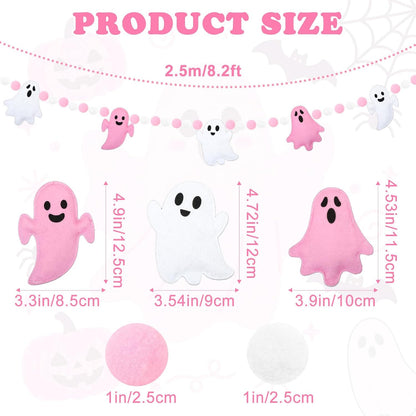 Pink Ghost Garland 3D Felt Halloween Banner for Fireplace Decor