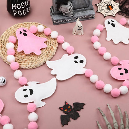Pink Ghost Garland 3D Felt Halloween Banner for Fireplace Decor