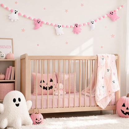 Pink Ghost Garland 3D Felt Halloween Banner for Fireplace Decor