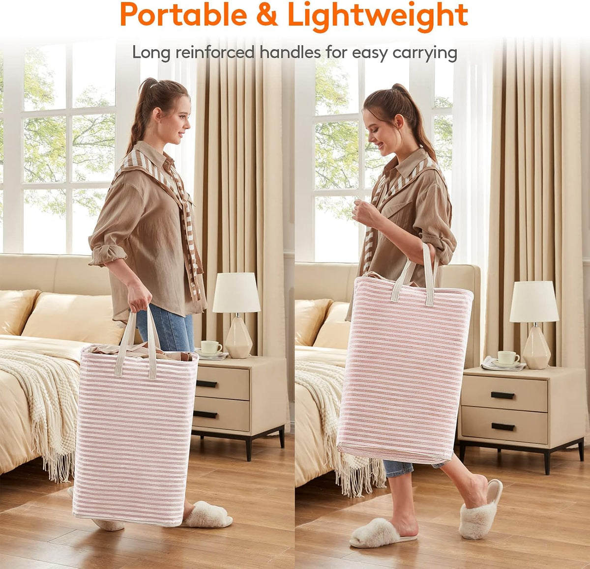 80L Large Laundry Baskets, 1 Pack, Reinforced Handles, Pink