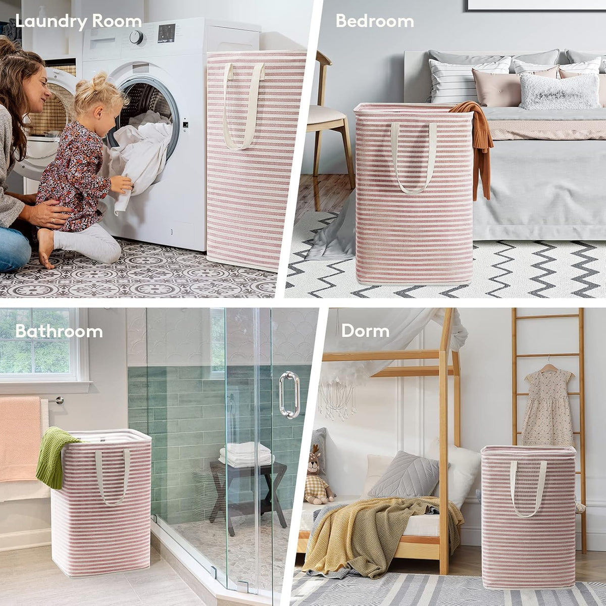 80L Large Laundry Baskets, 1 Pack, Reinforced Handles, Pink