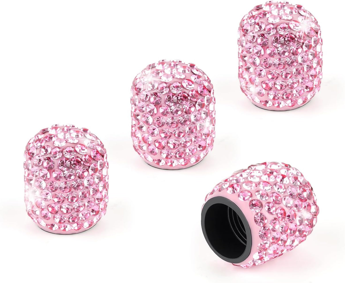 4 Pack Handmade Crystal Rhinestone Car Tire Valve Stem Caps, Car Wheel Tire Valve, Attractive Dustproof Bling Car Accessories, Universal for Cars, Trucks and Motorcycles-Pink