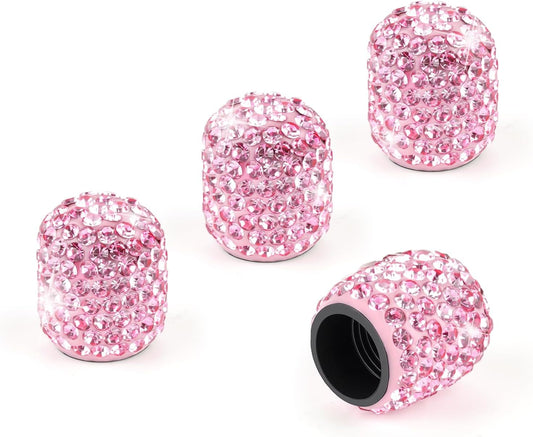 4 Pack Handmade Crystal Rhinestone Car Tire Valve Stem Caps, Car Wheel Tire Valve, Attractive Dustproof Bling Car Accessories, Universal for Cars, Trucks and Motorcycles-Pink