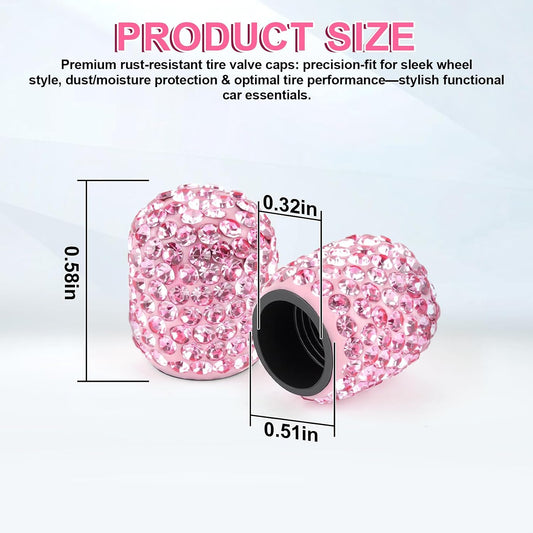 4 Pack Handmade Crystal Rhinestone Car Tire Valve Stem Caps, Car Wheel Tire Valve, Attractive Dustproof Bling Car Accessories, Universal for Cars, Trucks and Motorcycles-Pink