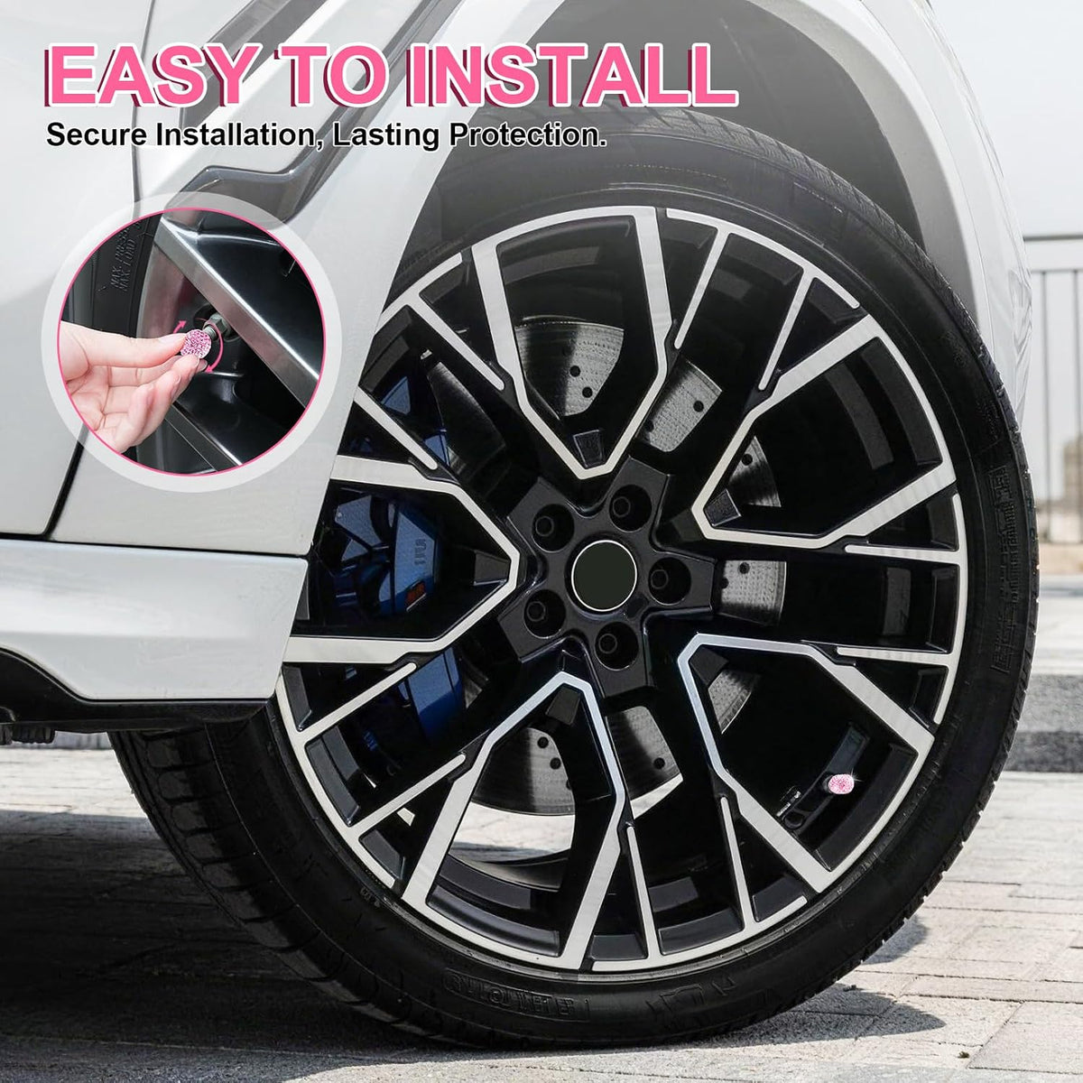 4 Pack Handmade Crystal Rhinestone Car Tire Valve Stem Caps, Car Wheel Tire Valve, Attractive Dustproof Bling Car Accessories, Universal for Cars, Trucks and Motorcycles-Pink