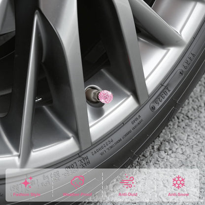 4 Pack Handmade Crystal Rhinestone Car Tire Valve Stem Caps, Car Wheel Tire Valve, Attractive Dustproof Bling Car Accessories, Universal for Cars, Trucks and Motorcycles-Pink