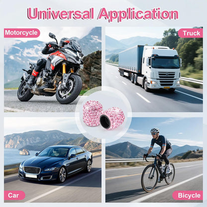 4 Pack Handmade Crystal Rhinestone Car Tire Valve Stem Caps, Car Wheel Tire Valve, Attractive Dustproof Bling Car Accessories, Universal for Cars, Trucks and Motorcycles-Pink