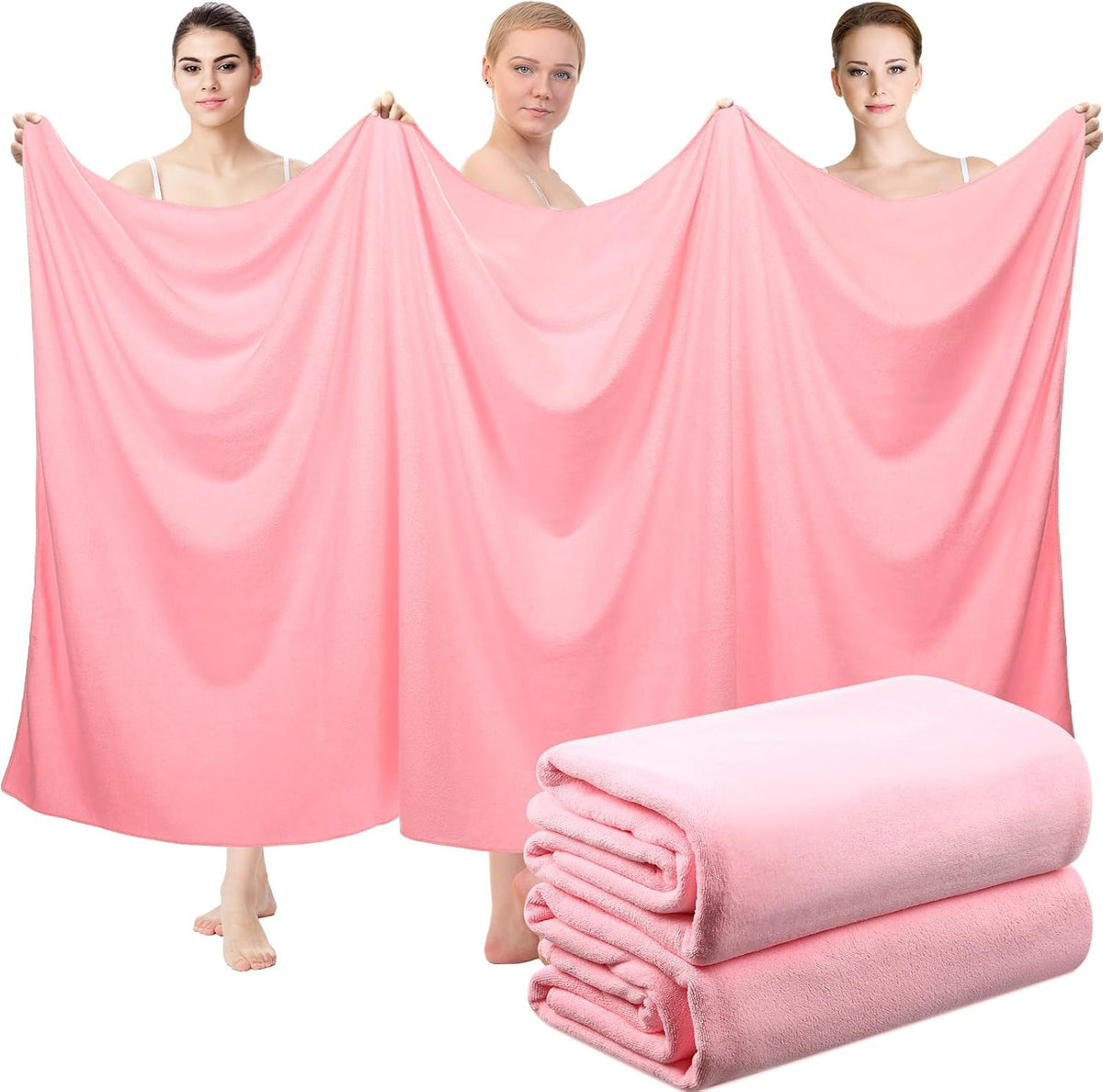 2 Pcs Oversized Bath Towel, 40 x 80 Inch, Light Pink