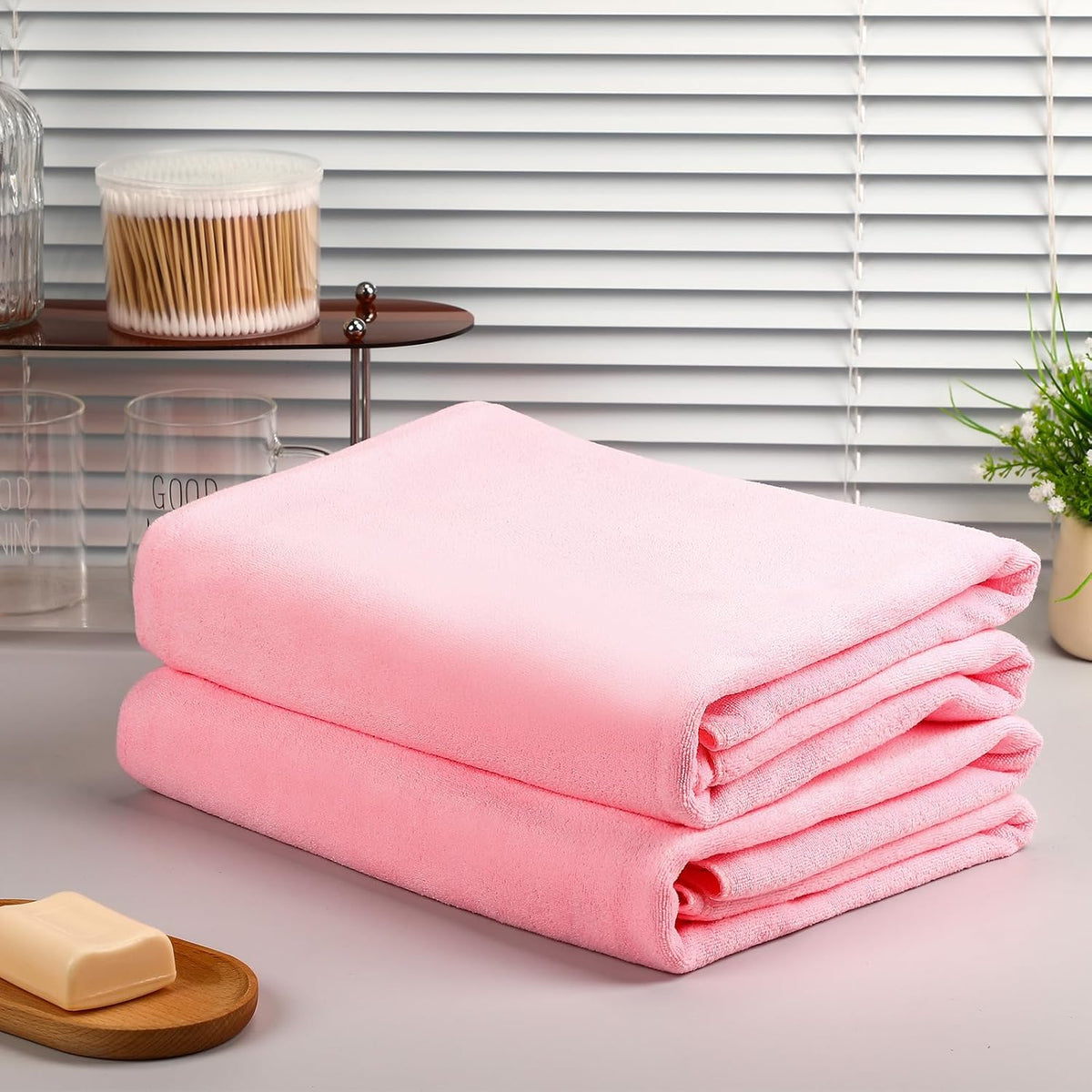 2 Pcs Oversized Bath Towel, 40 x 80 Inch, Light Pink