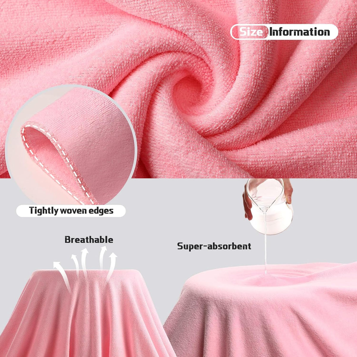 2 Pcs Oversized Bath Towel, 40 x 80 Inch, Light Pink