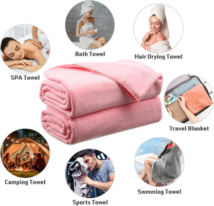 2 Pcs Oversized Bath Towel, 40 x 80 Inch, Light Pink