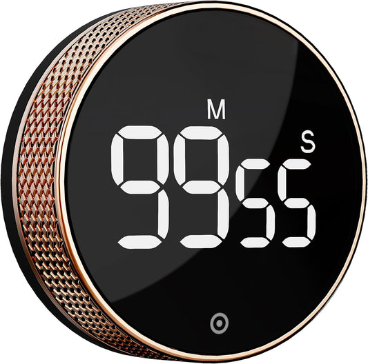Kitchen Timer with LED Digital Display Smart Efficana for Home Classroom Gym Office, Volume and Brightness Adjustable Productivity Timer (Rose Gold)