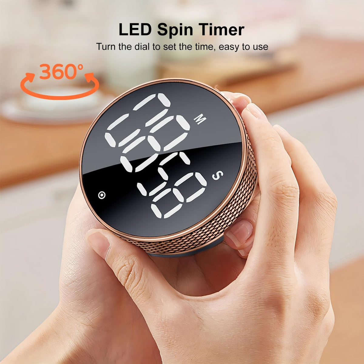Kitchen Timer with LED Digital Display Smart Efficana for Home Classroom Gym Office, Volume and Brightness Adjustable Productivity Timer (Rose Gold)