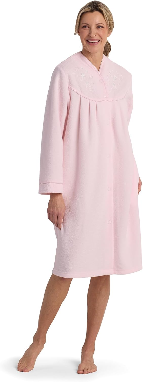 Women's Brushed Back Terry Short Robe, Snap Front, Sleepwear and Loungewear