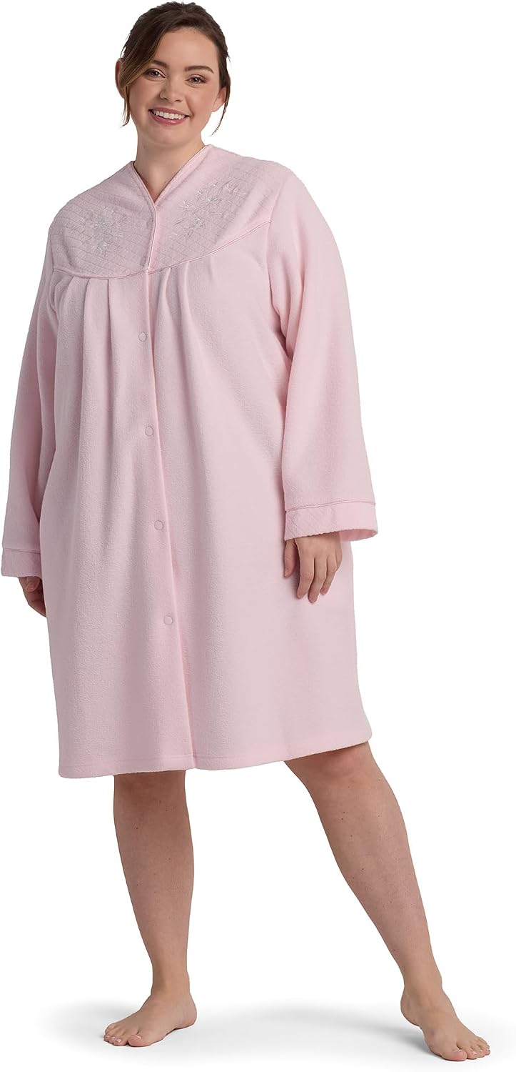 Women's Brushed Back Terry Short Robe, Snap Front, Sleepwear and Loungewear