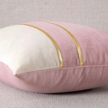 Velvet Throw Pillow Covers - Pack of 2 Soft Decorative Cushion Covers Cases with Gold Leather for Sofa Bedroom Livingroom Car, 18 x 18 in, Blush Pink and White