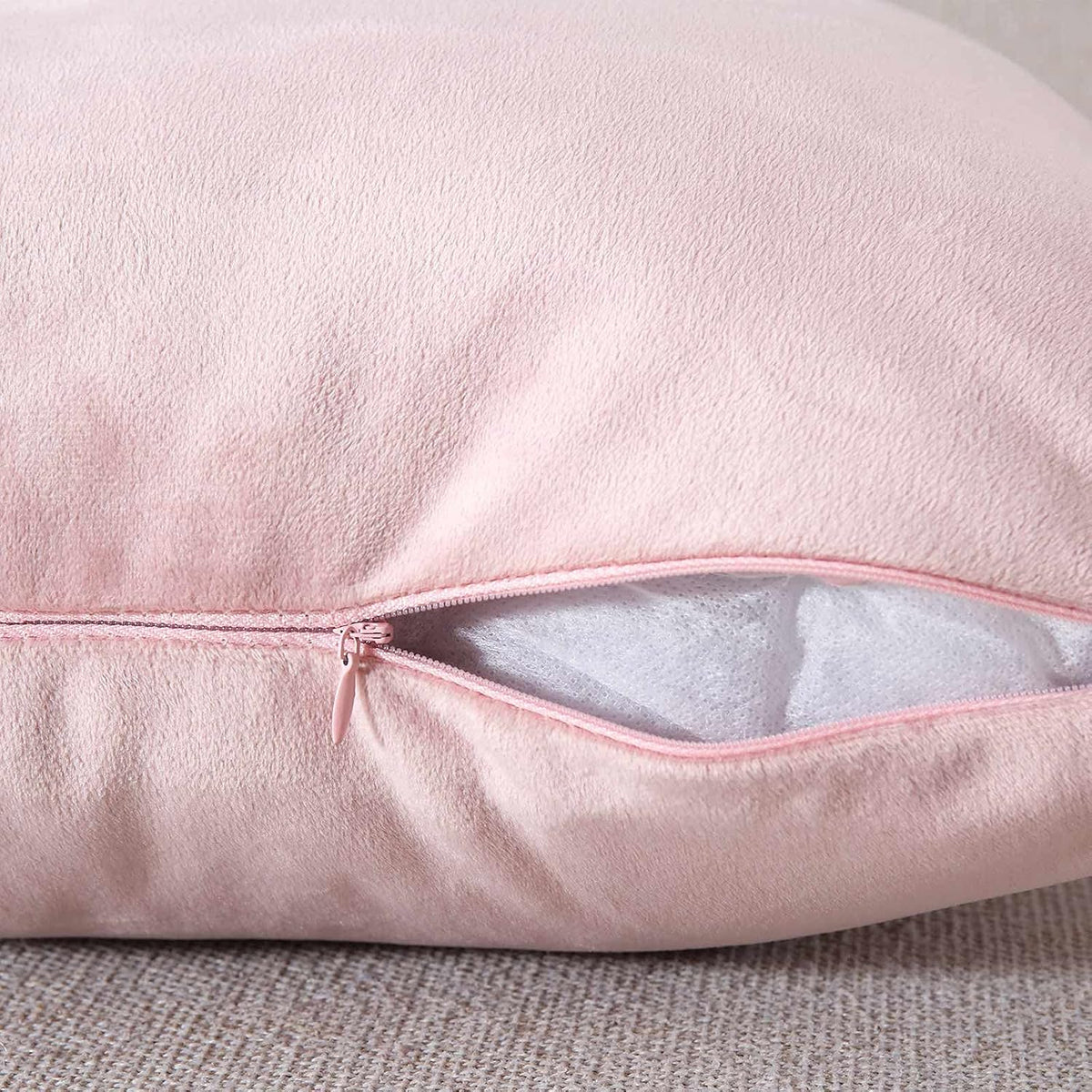 Velvet Throw Pillow Covers - Pack of 2 Soft Decorative Cushion Covers Cases with Gold Leather for Sofa Bedroom Livingroom Car, 18 x 18 in, Blush Pink and White
