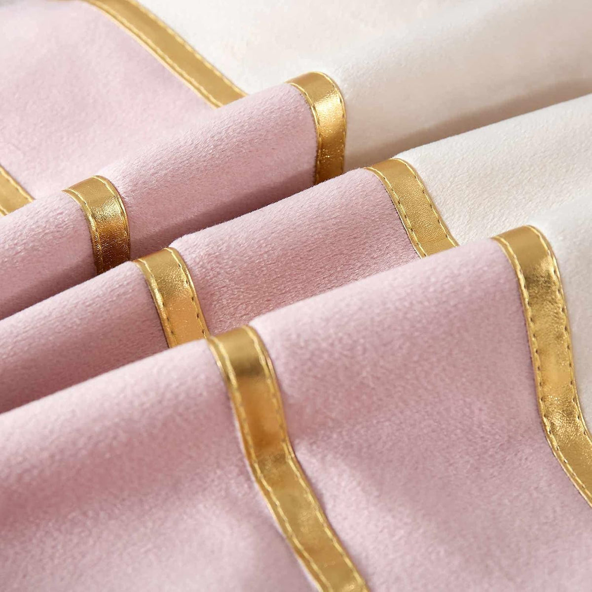 Velvet Throw Pillow Covers - Pack of 2 Soft Decorative Cushion Covers Cases with Gold Leather for Sofa Bedroom Livingroom Car, 18 x 18 in, Blush Pink and White