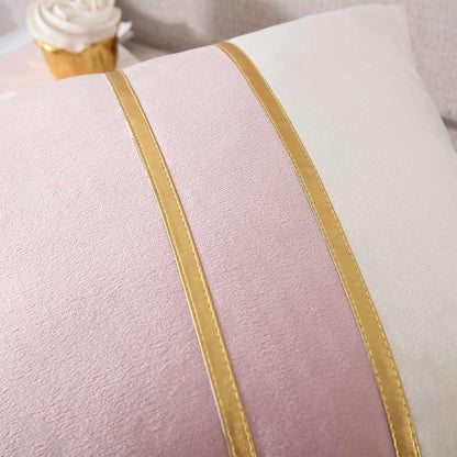 Velvet Throw Pillow Covers - Pack of 2 Soft Decorative Cushion Covers Cases with Gold Leather for Sofa Bedroom Livingroom Car, 18 x 18 in, Blush Pink and White