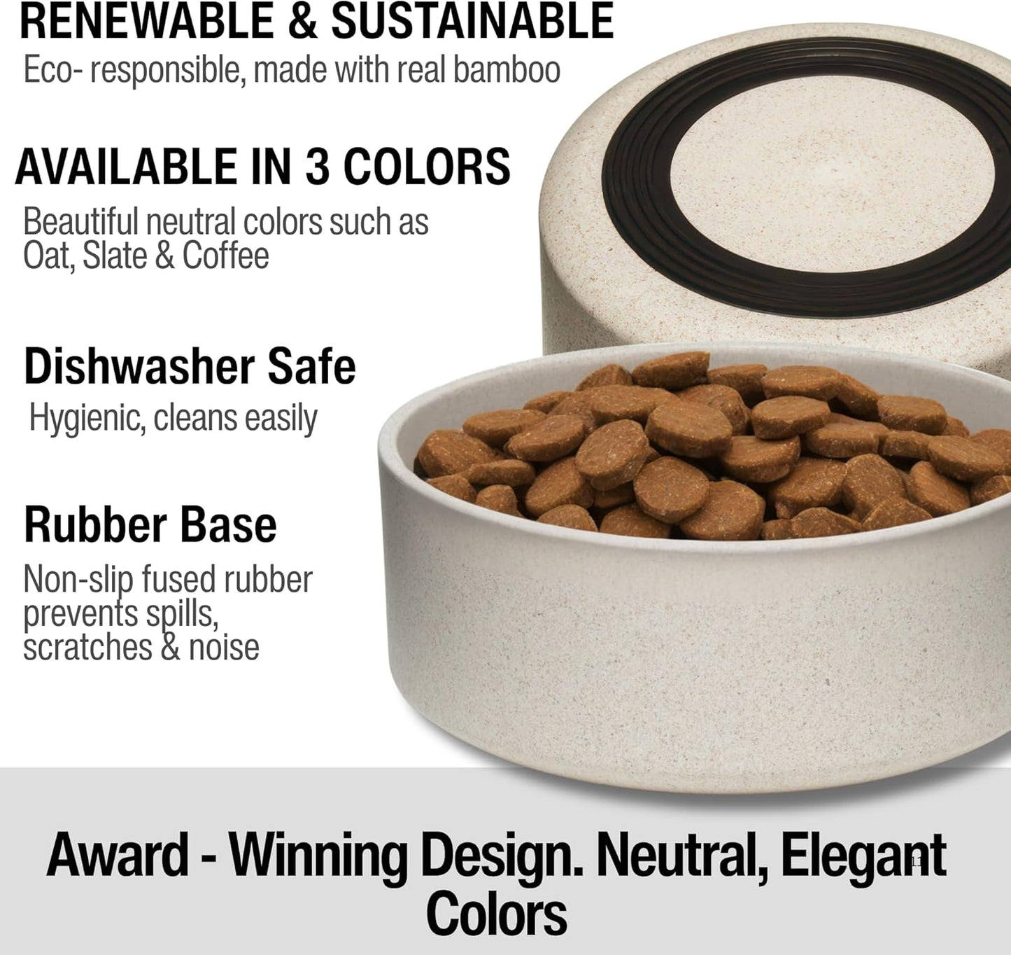 Loving Pets - Dolce Bamboo - Eco-Friendly Pet Bowls & Dishes for Dog, Cats, Puppy Food and Water Dish -Sustainable and Dishwasher Safe, Made with Real Bamboo (Small, Oat-Beige)